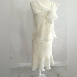 Elegant White Sleeveless Two Piece Set with Bow Detail